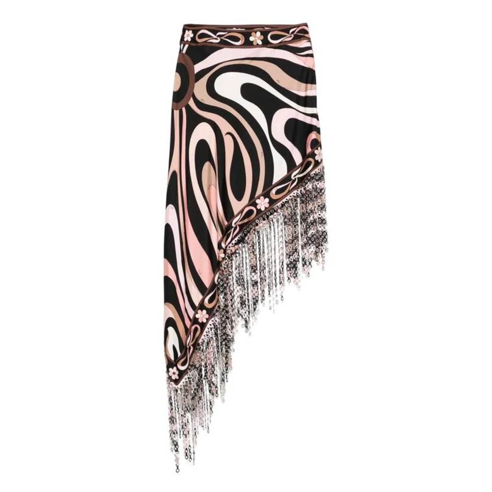 PUCCI Runway Sequin Fringed Asymmetric Skirt in Nero Nude IT 44 L - Picture 7 of 7